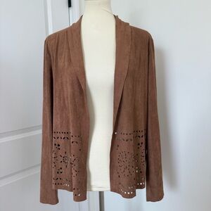 NWT Faux Suede Jacket Blazer Cognac Cutout Western Boho Festival Size Small
